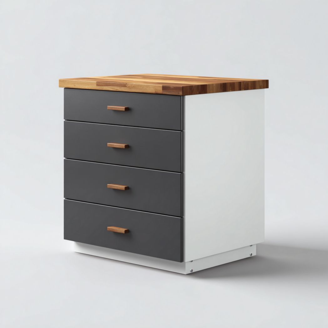 Meuble bas de cuisine noir et blanc à quatre tiroirs