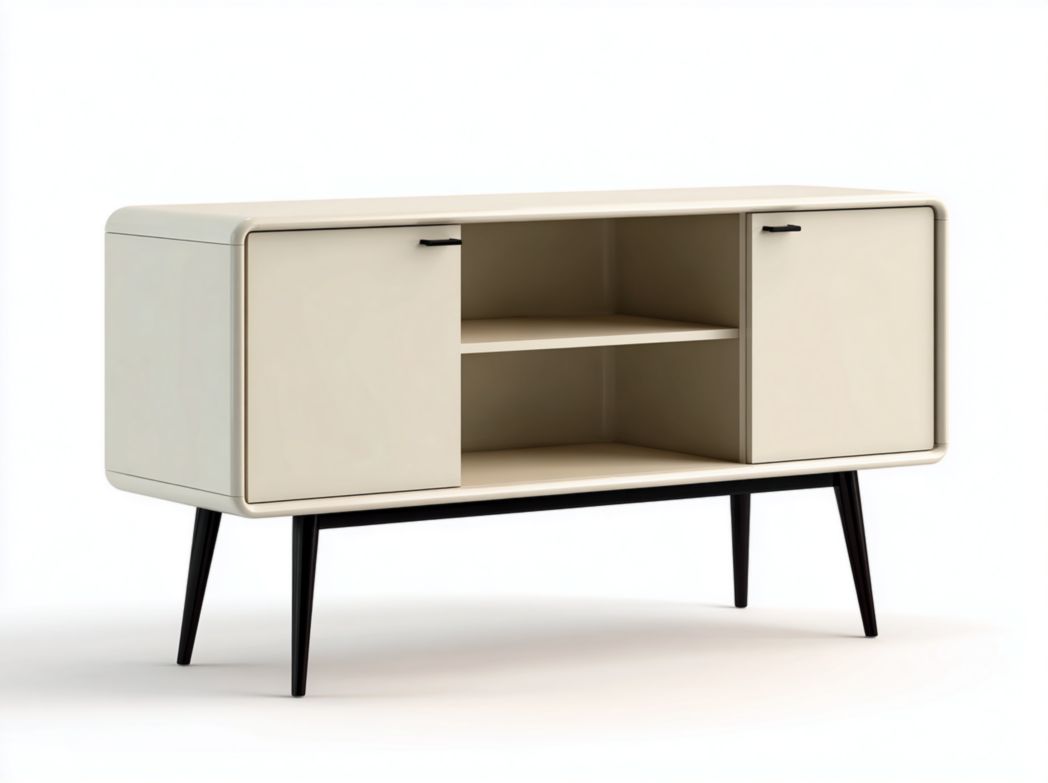 Meuble TV en bois blanc cassé avec pieds et poignées noirs