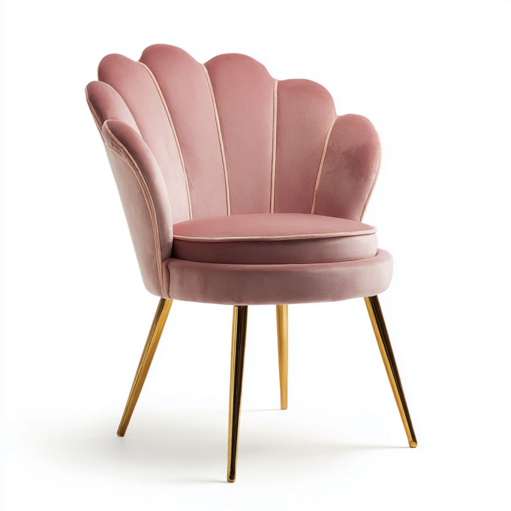 Chaise de salle à manger en velours rose avec pieds dorés en métal
