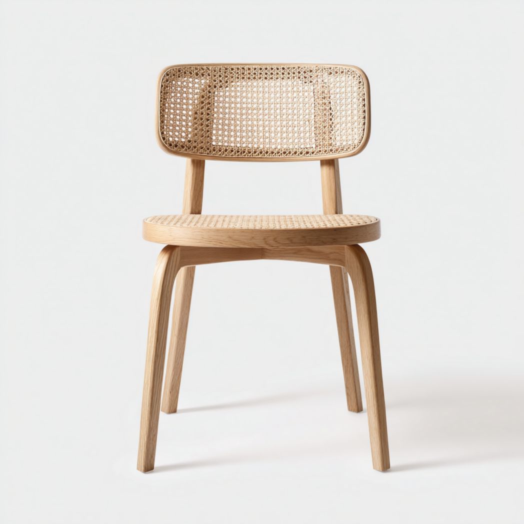 Chaise de salle à manger en bois avec dossier en rotin beige clair