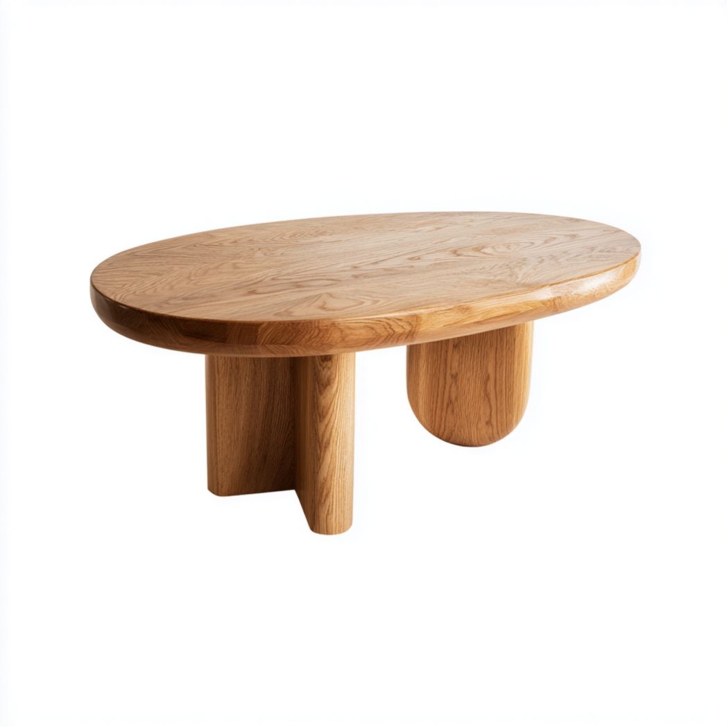 Table basse ovale en bois massif brun clair