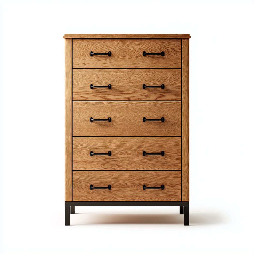 Commode moderne à cinq tiroirs noire et brune