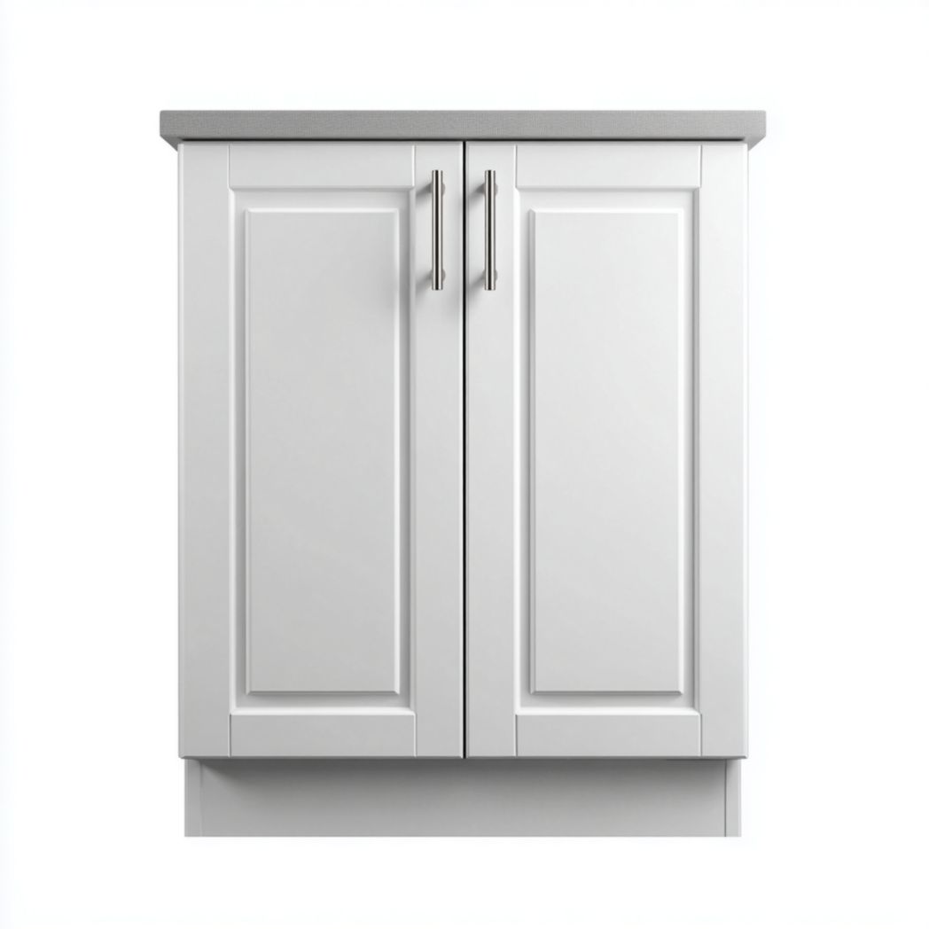 Meuble bas de cuisine à deux portes, blanc avec plateau gris