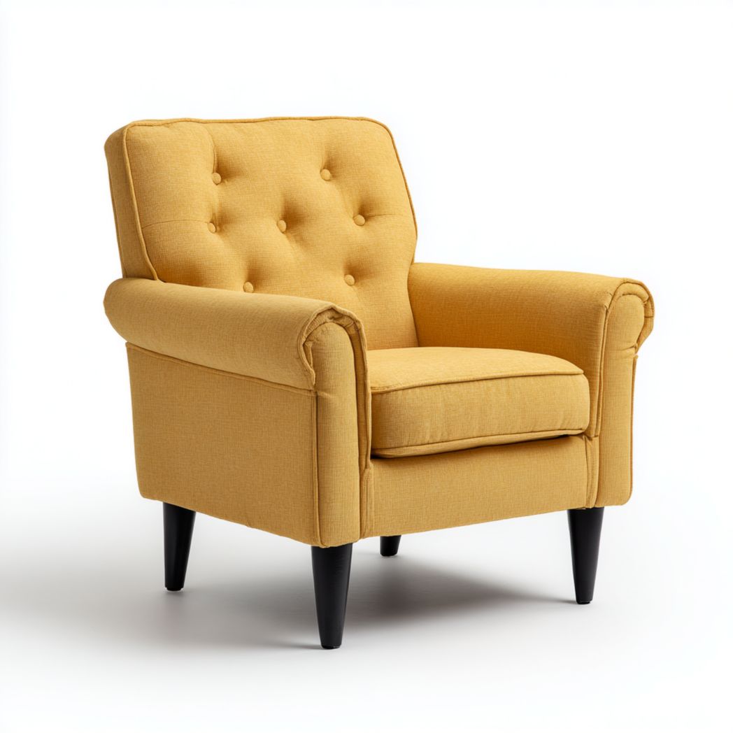 Fauteuil en tissu mélangé polyester jaune avec pieds en bois noir