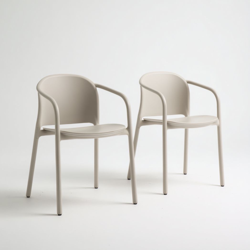 Lot de 2 fauteuils de jardin en plastique blanc cassé
