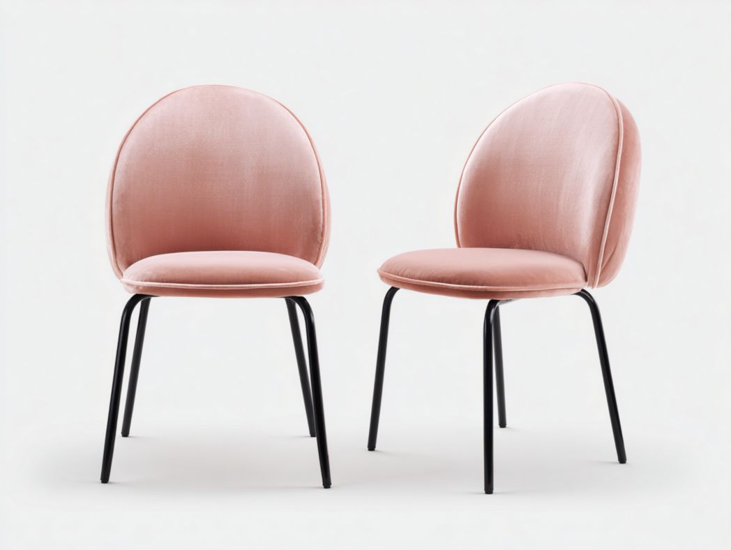 Lot de 2 chaises de salle à manger en velours rose pieds en métal noir