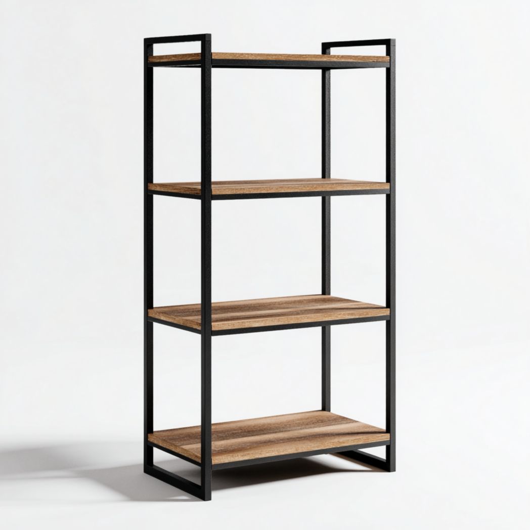 Bibliothèque en bois à 3 niveaux avec cadre noir