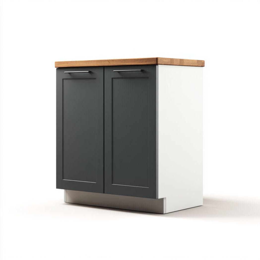 Meuble bas de cuisine à deux portes, corps blanc et portes gris foncé