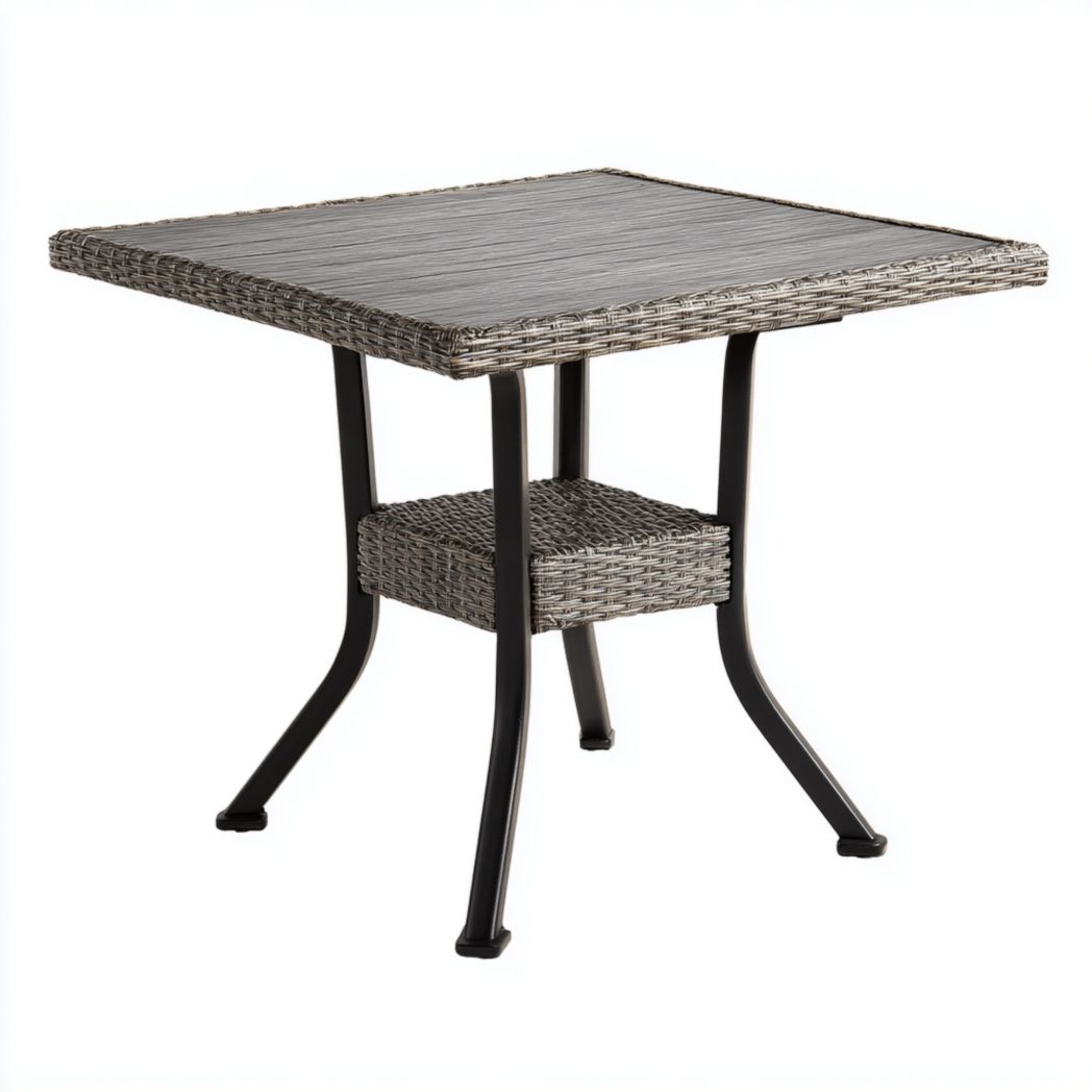 Table de jardin en rotin et métal – Grise carrée