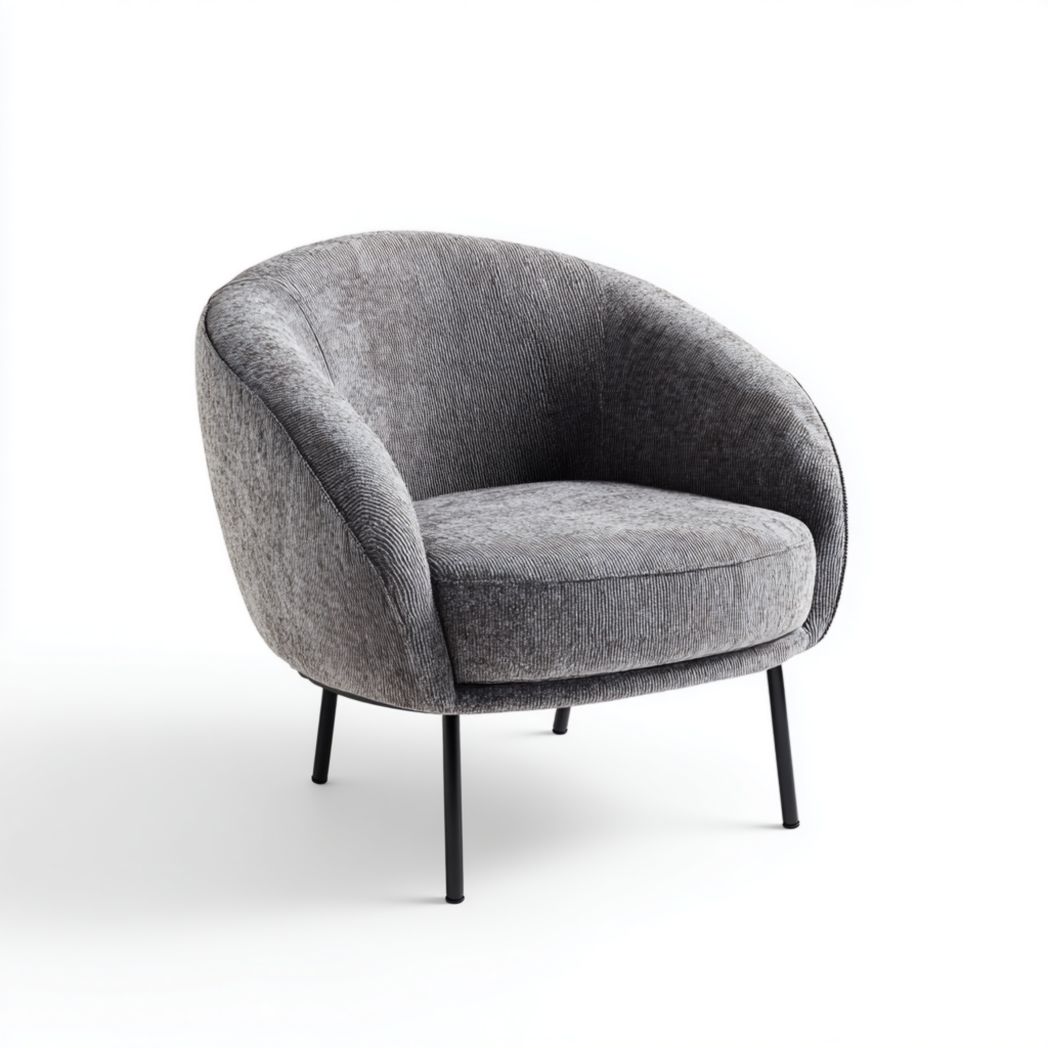 Fauteuil en velours côtelé gris avec pieds métalliques noirs