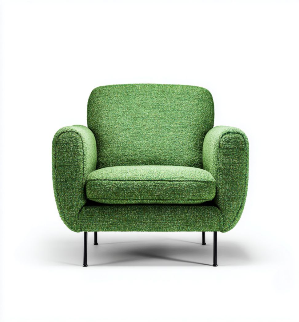 Fauteuil en tissu mélangé vert avec pieds en métal noir