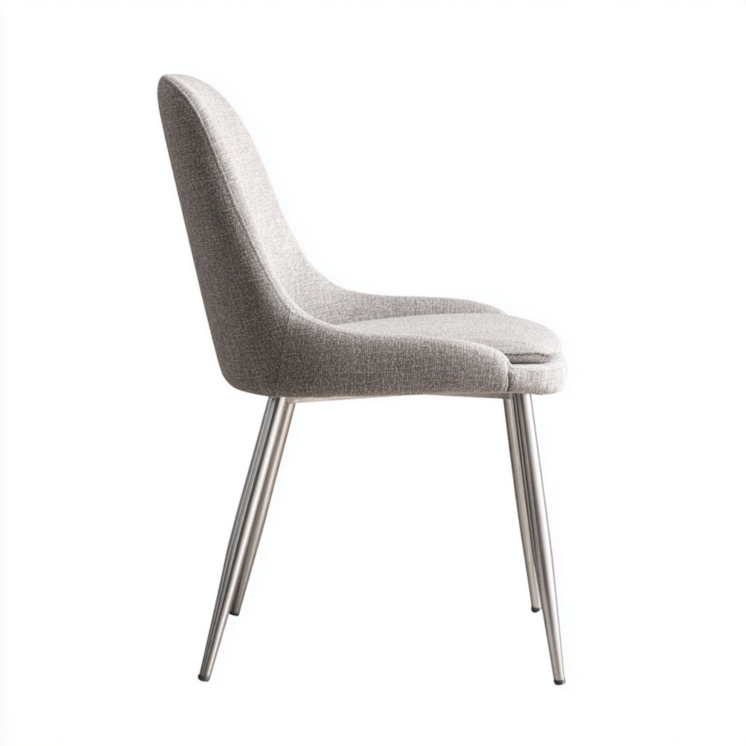 Chaise de salle à manger en tissu gris avec pieds en acier inoxydable argenté