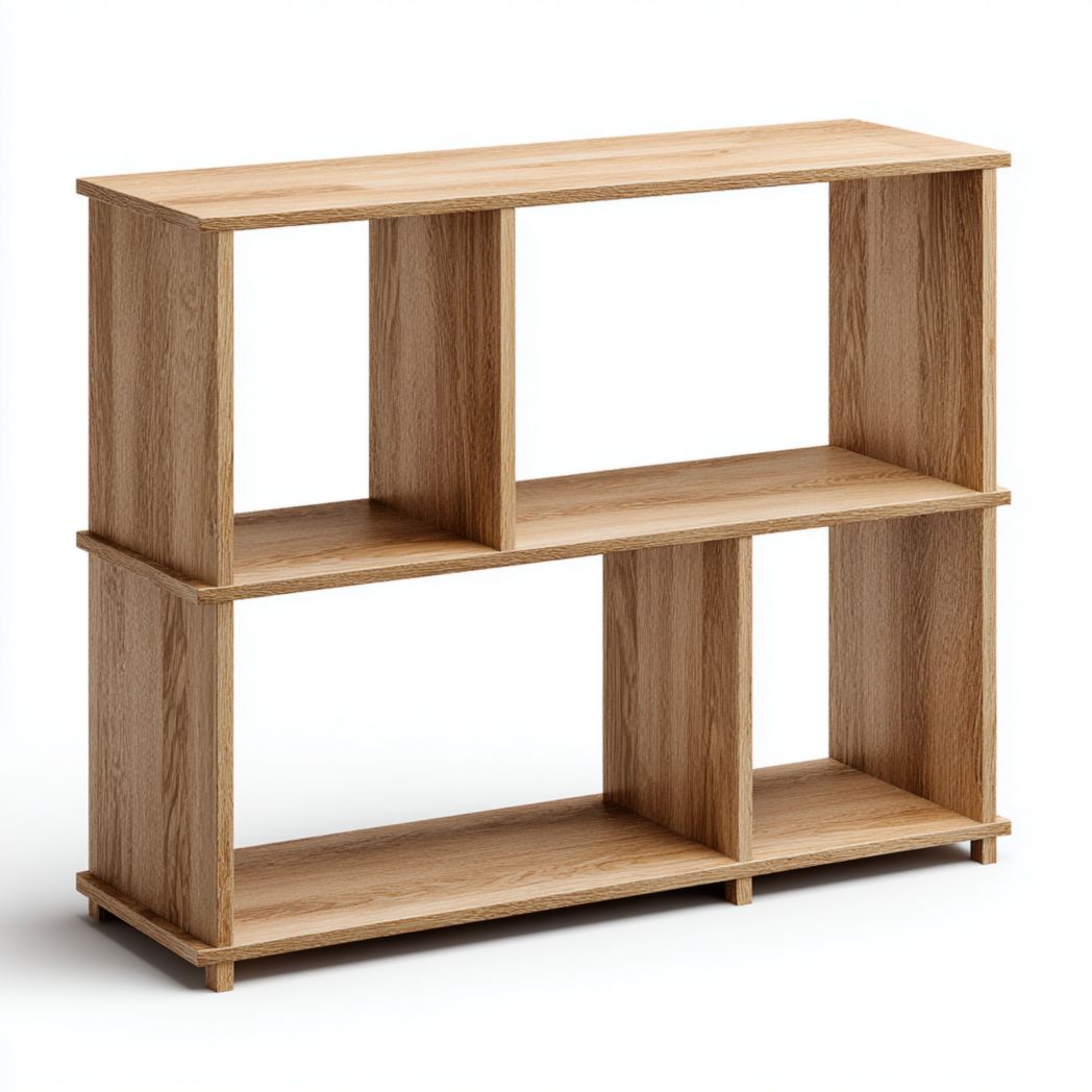 Bibliothèque en bois brun clair à 2 niveaux