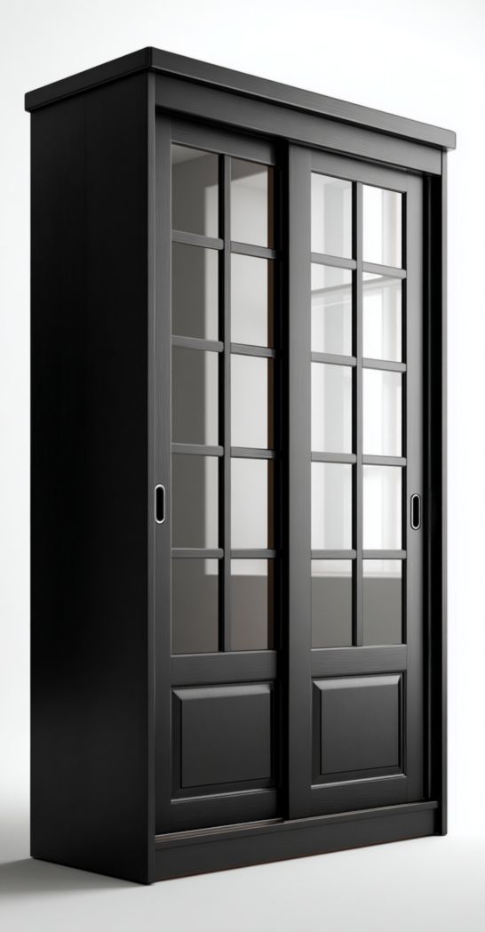 Armoire penderie noire à deux portes coulissantes en verre