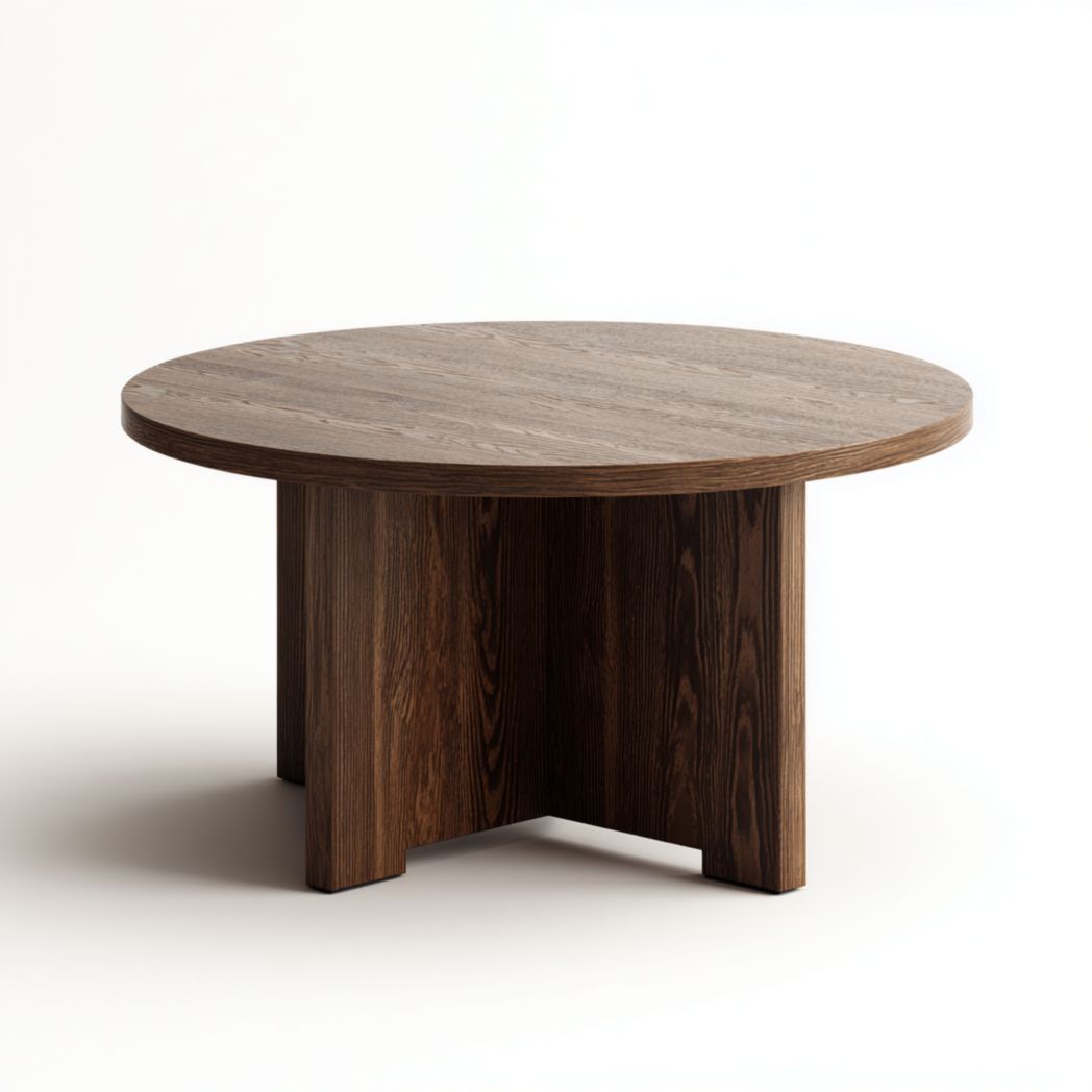 Table basse ronde en bois brun foncé