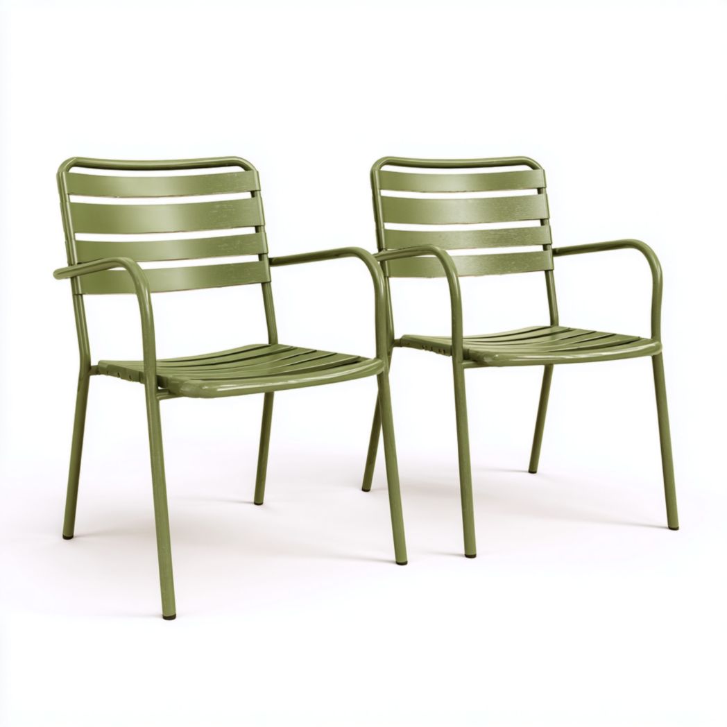 Lot de 2 chaises de jardin vert olive – Structure en aluminium