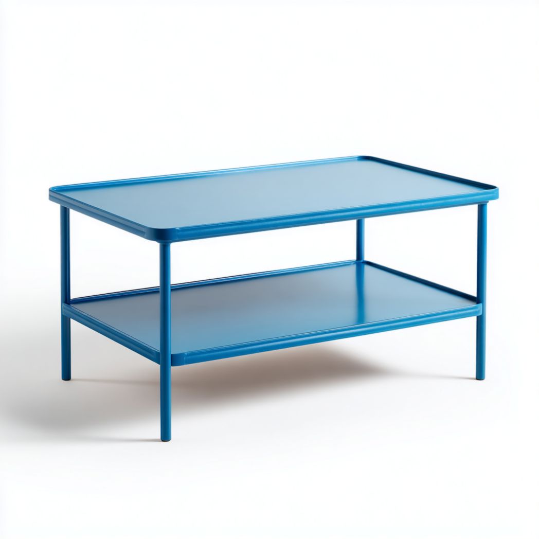 Table basse rectangulaire à deux niveaux en métal bleu