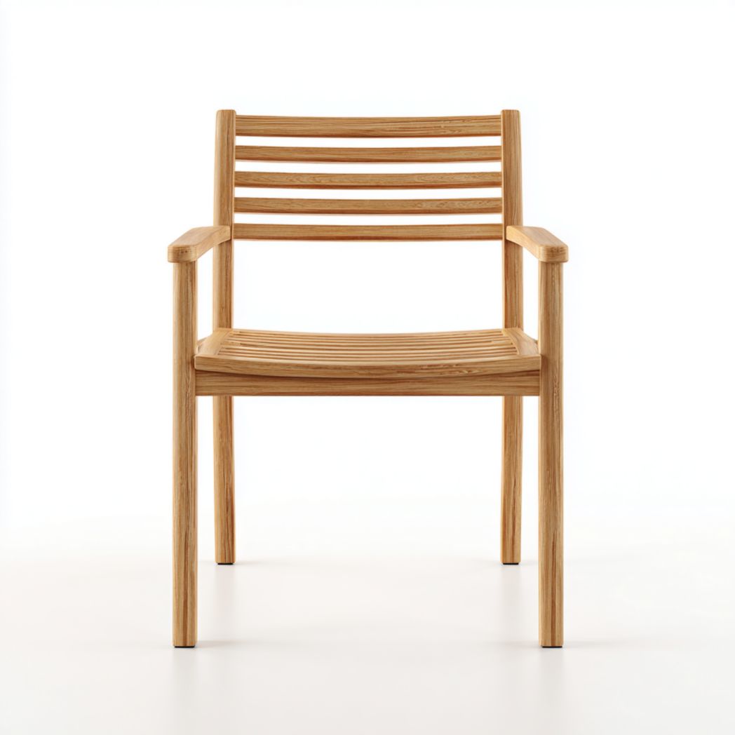 Fauteuil de jardin en bois brun clair dossier à lattes horizontales