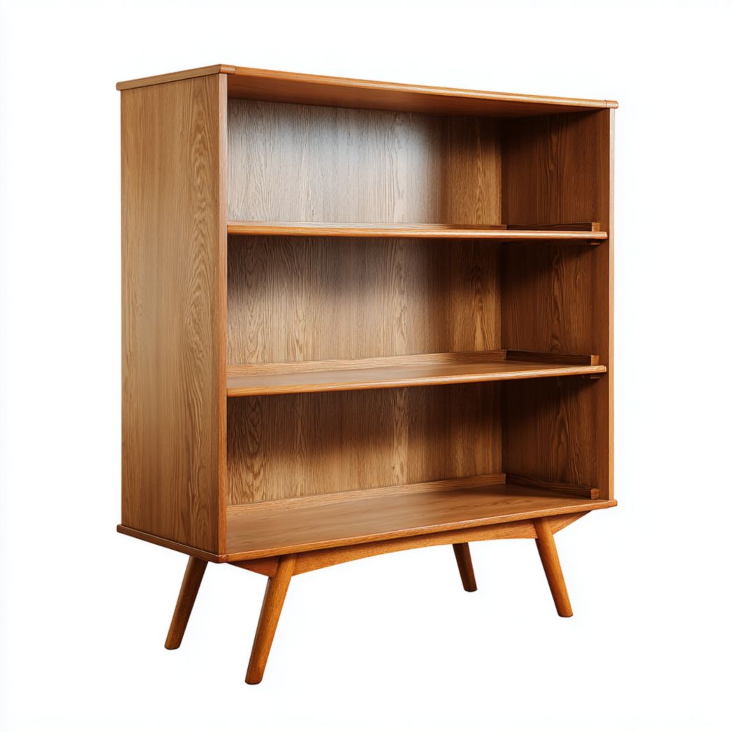 Bibliothèque à trois niveaux avec pieds en bois marron clair