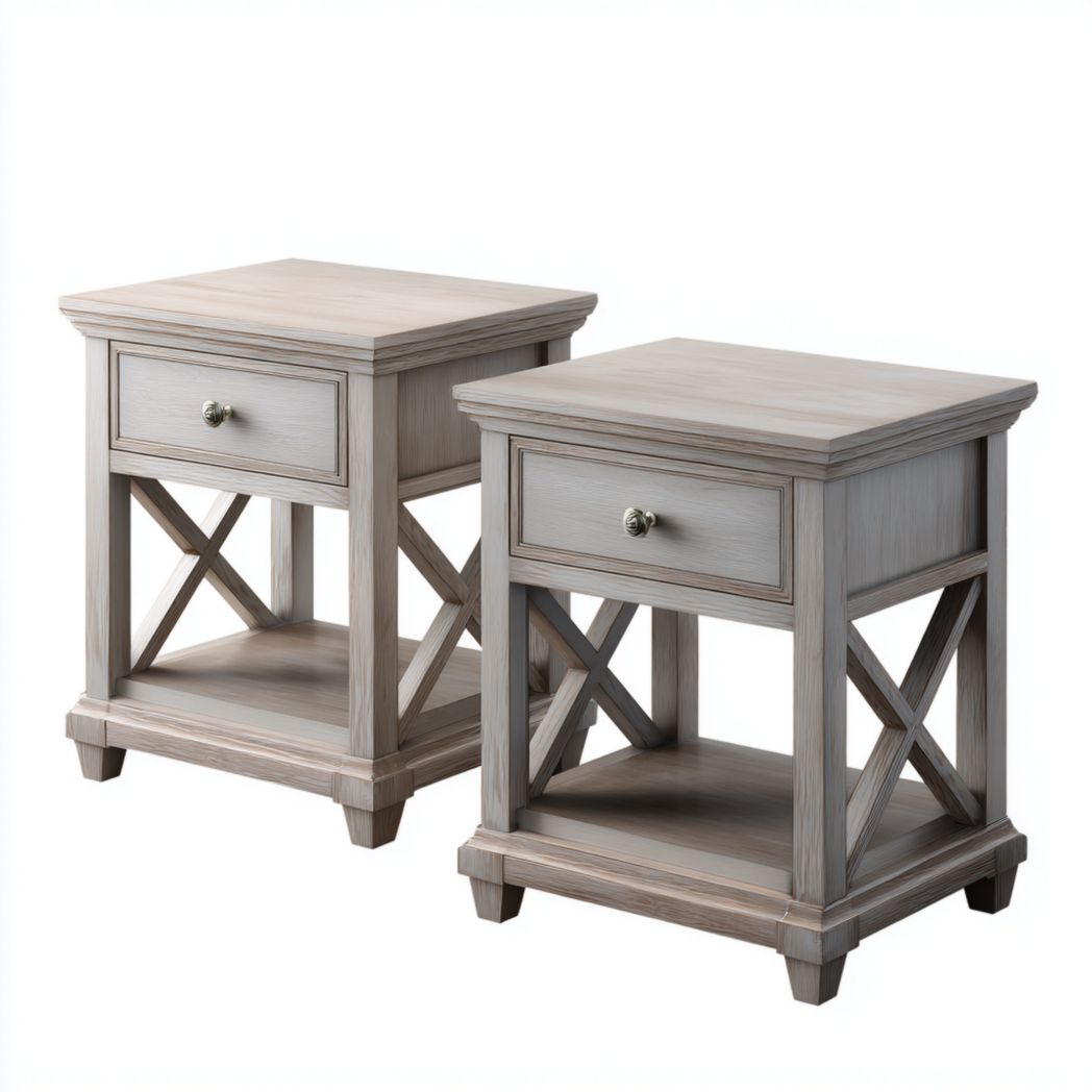 Lot de 2 tables de chevet gris beige à un tiroir