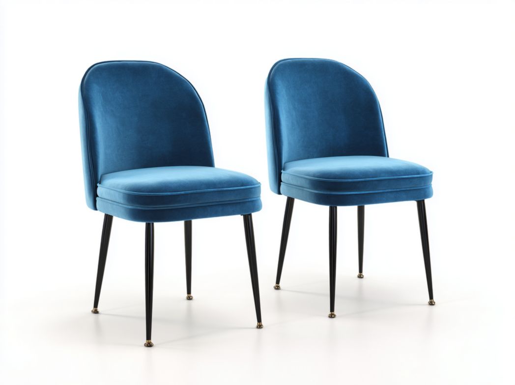 Lot de 2 chaises de salle à manger en velours bleu avec pieds en métal noir
