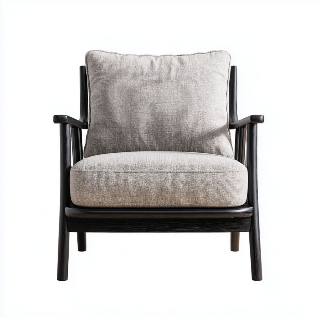 Fauteuil en lin et coton beige avec cadre en bois noir