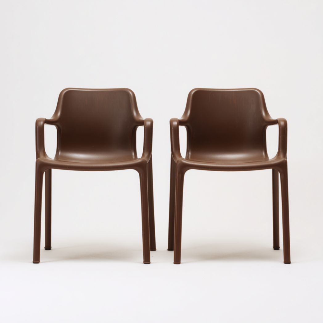 Lot de 2 fauteuils de jardin en plastique marron