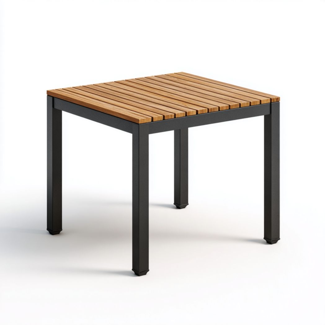 Table de jardin en métal et bois – Noir et marron clair carrée