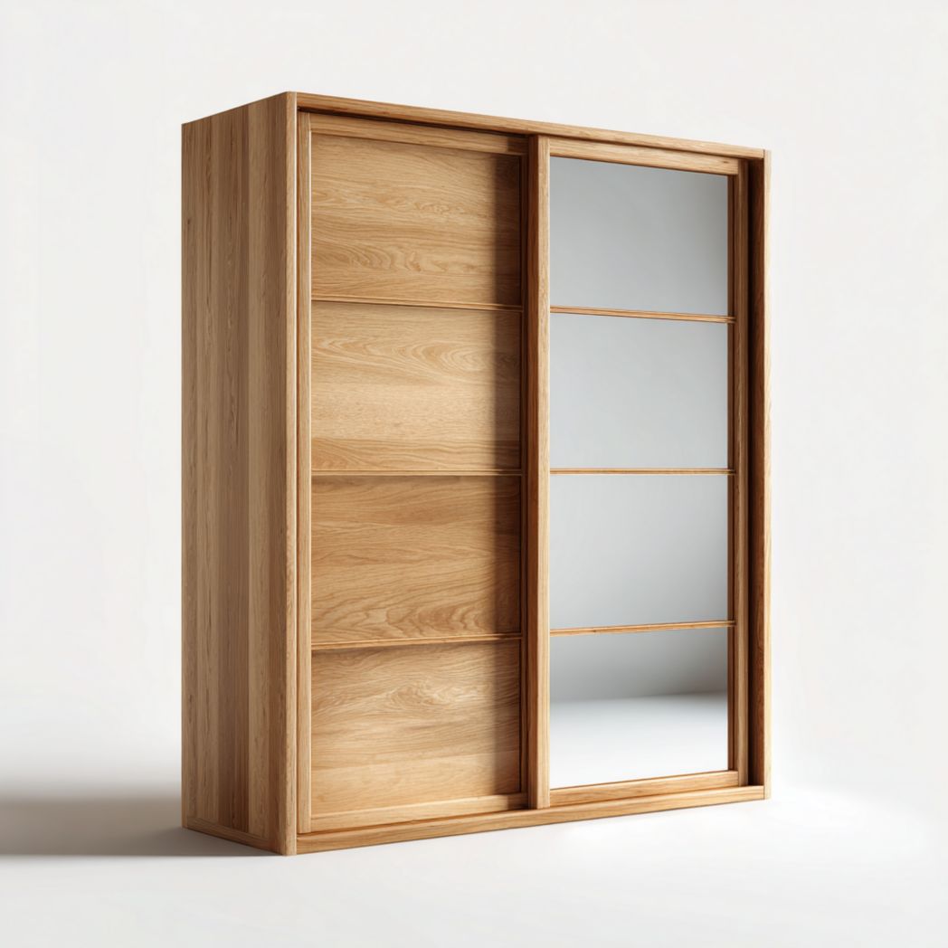 Armoire penderie en chêne avec portes coulissantes et miroir