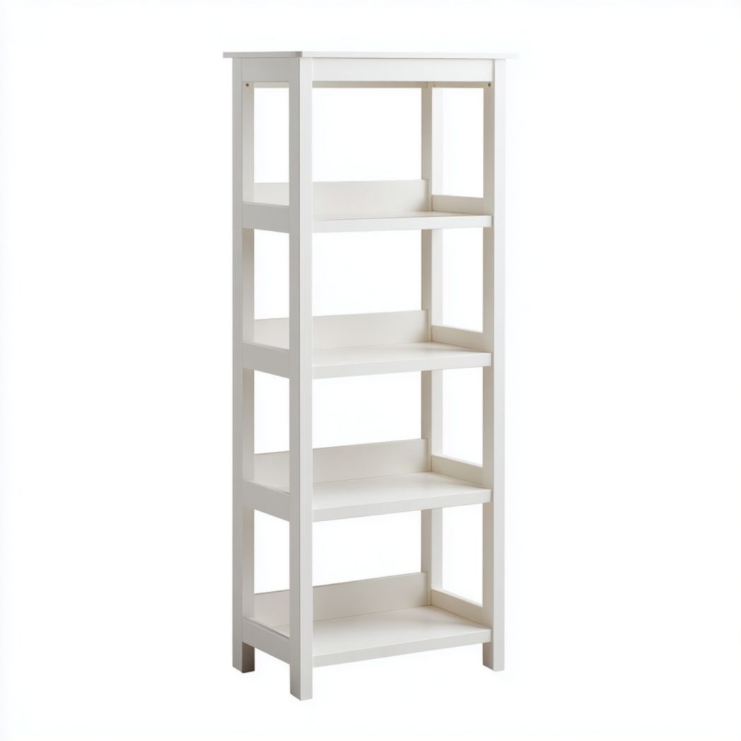 Bibliothèque en bois blanc à quatre niveaux de rangement ouvert