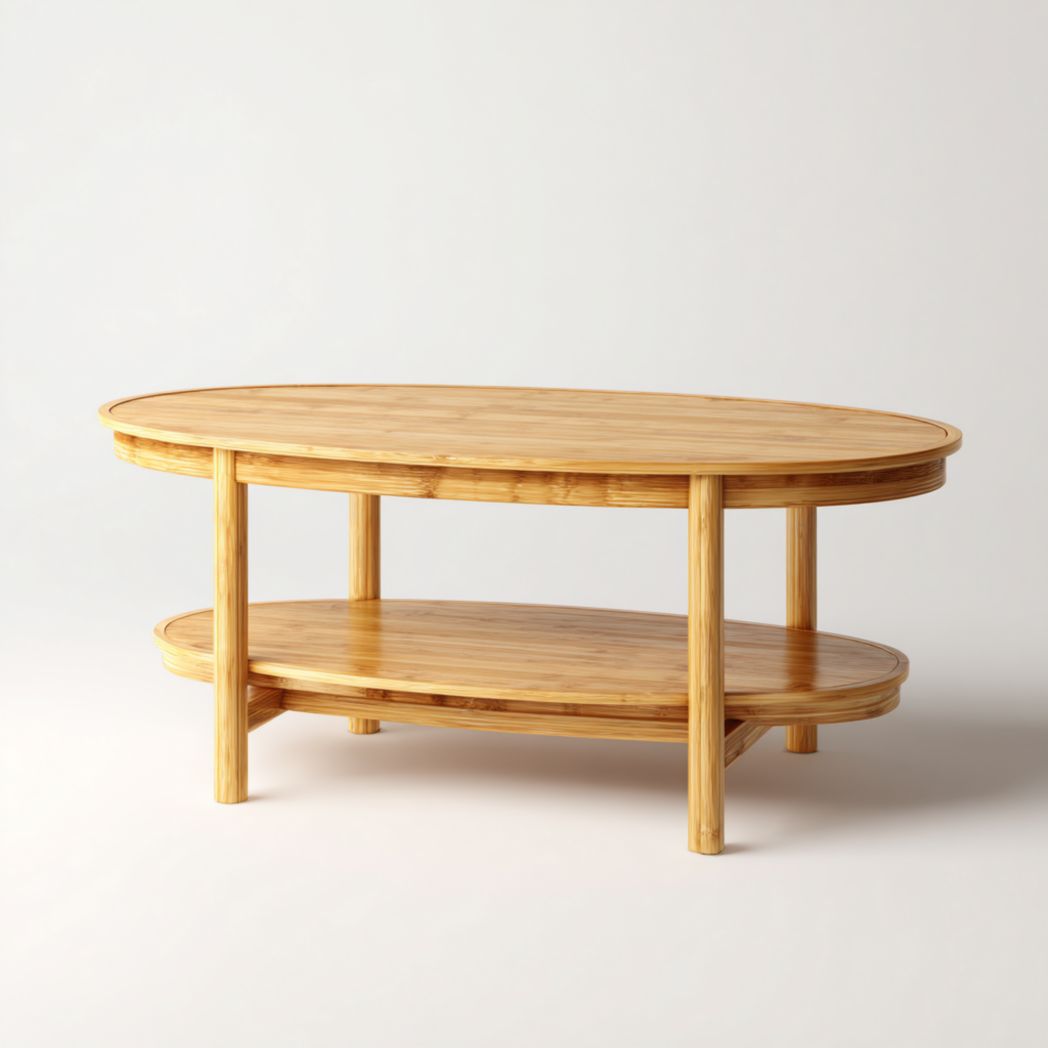 Table basse ovale à deux niveaux en bambou brun clair