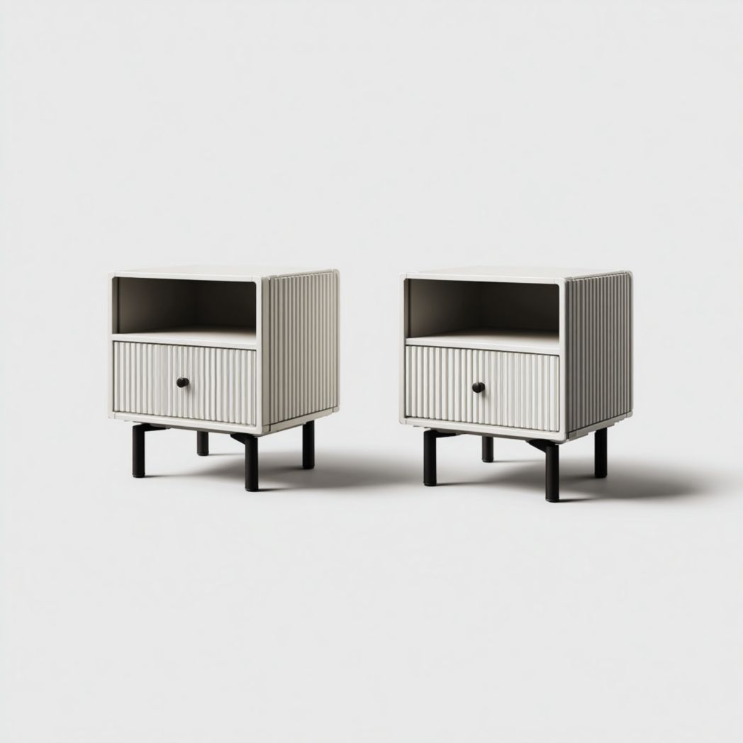 Lot de 2 tables de chevet blanc cassé avec base noire