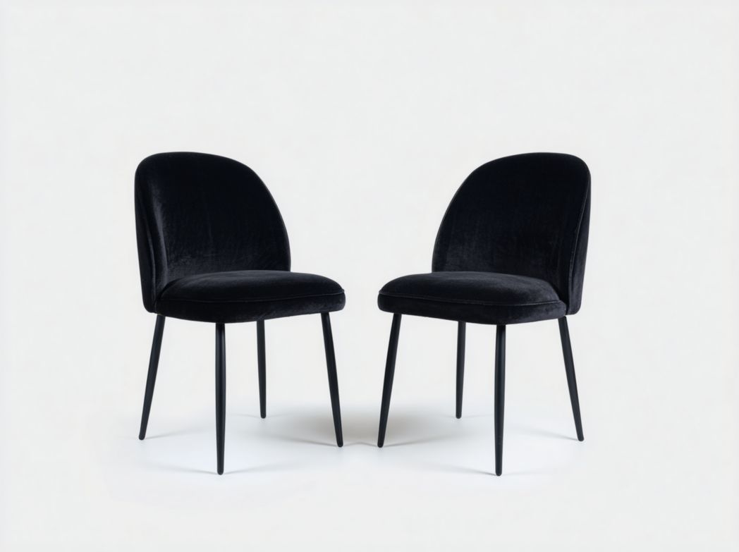 Lot de 2 chaises de salle à manger en velours noir avec pieds en métal noir