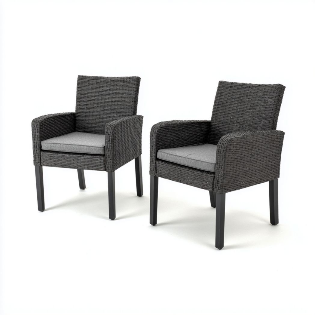 Lot de 2 chaises de jardin en rotin synthétique couleur gris foncé