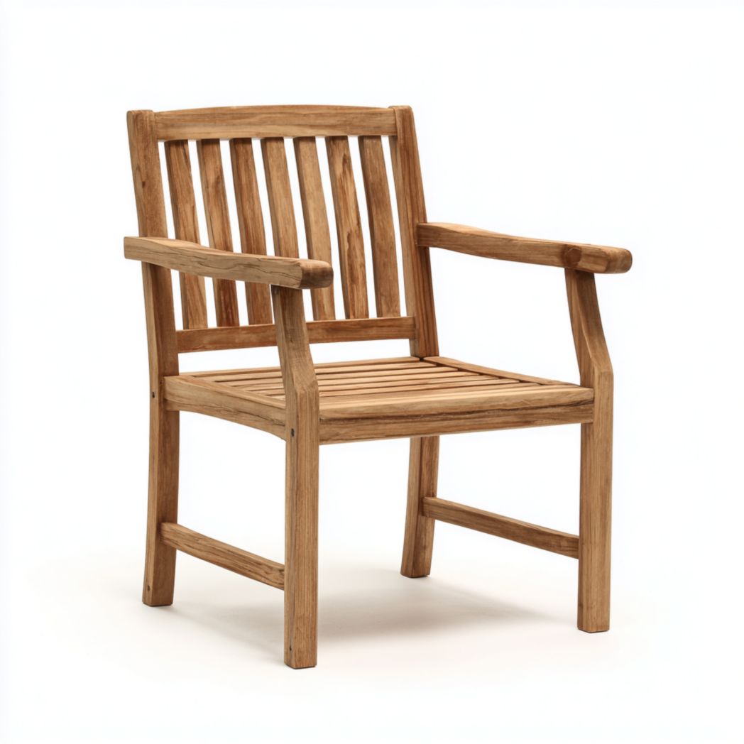 Fauteuil de jardin en bois brun clair structure à dossier droit