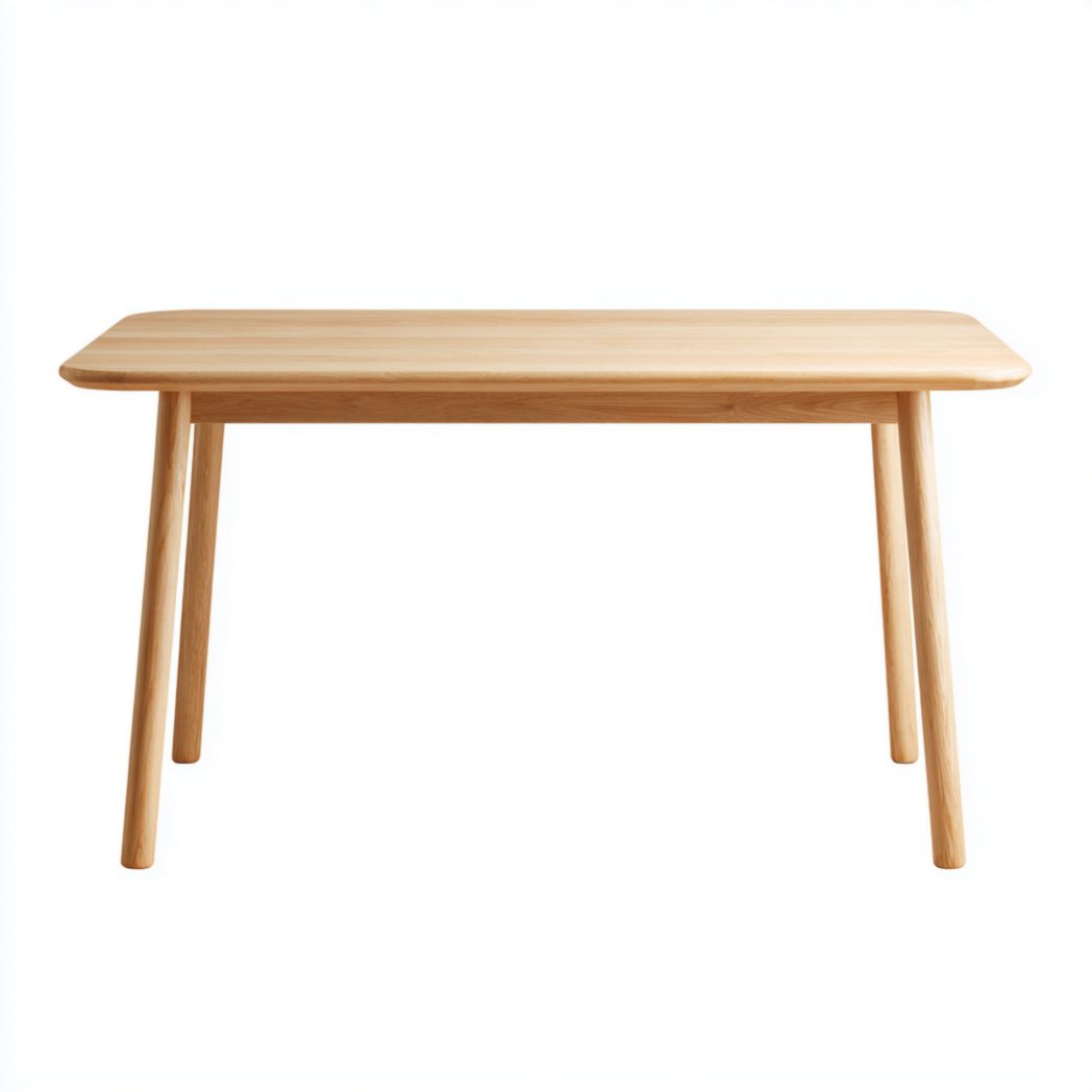 Table à manger rectangulaire en bois massif jaune clair coins arrondis pieds inclinés