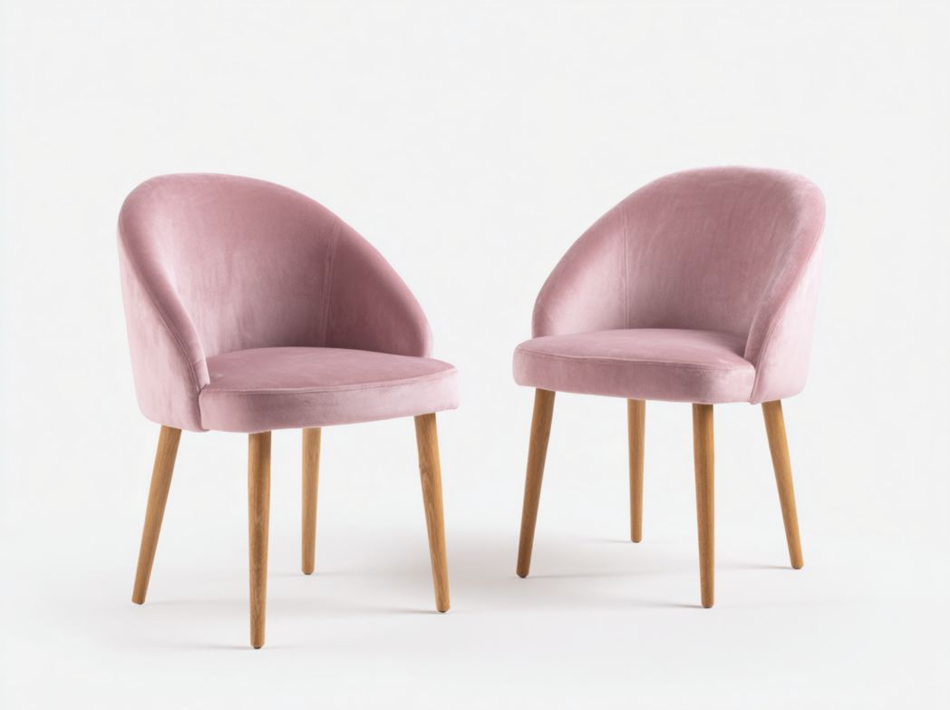 Lot de 2 chaises de salle à manger en velours rose avec pieds en bois brun clair