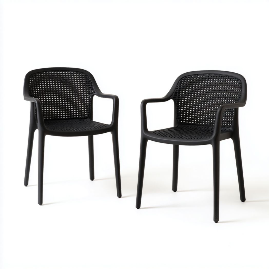 Lot de 2 chaises de jardin design tressé noir