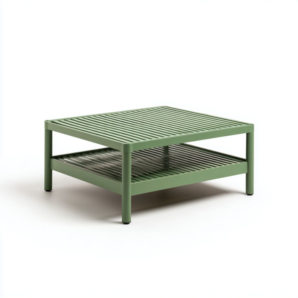 Table basse de jardin verte à deux niveaux – Table carrée moderne en aluminium