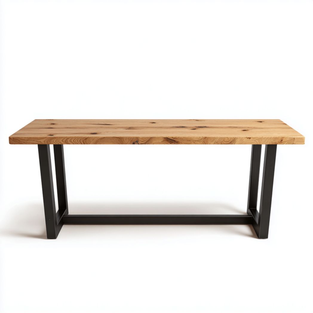 Table à manger rectangulaire en bois massif avec structure en métal