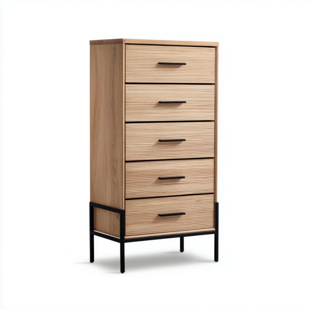 Commode à cinq tiroirs avec cadre métallique noir