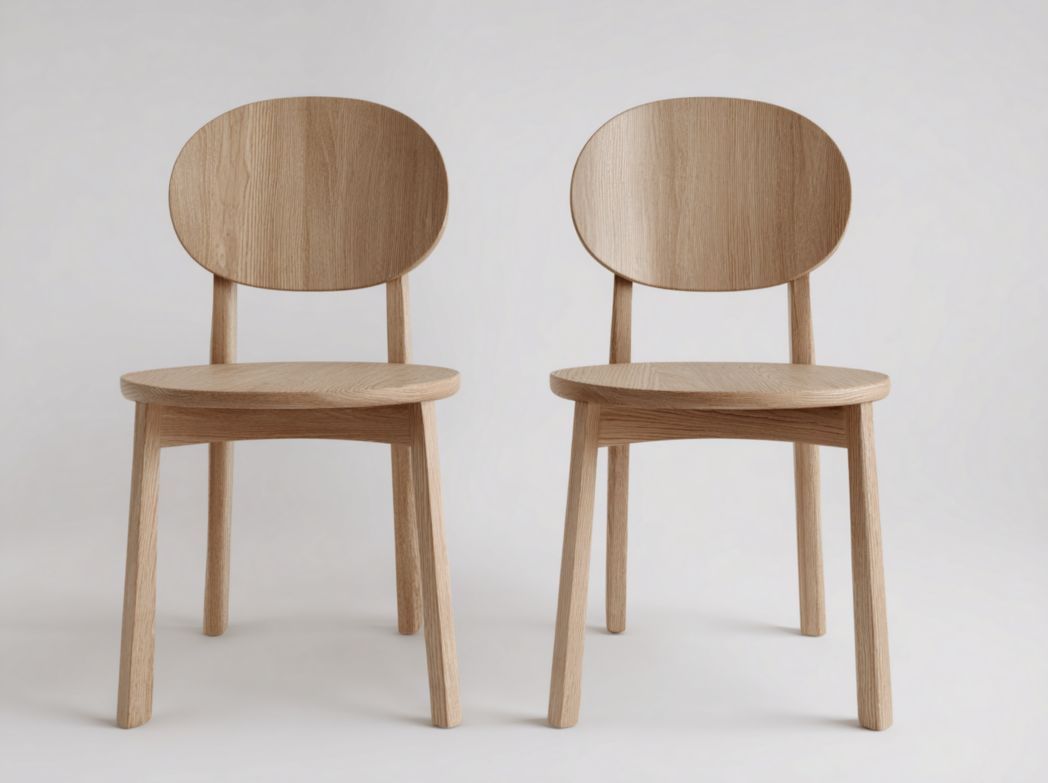 Lot de 2 chaises de salle à manger en bois clair dossier ovale