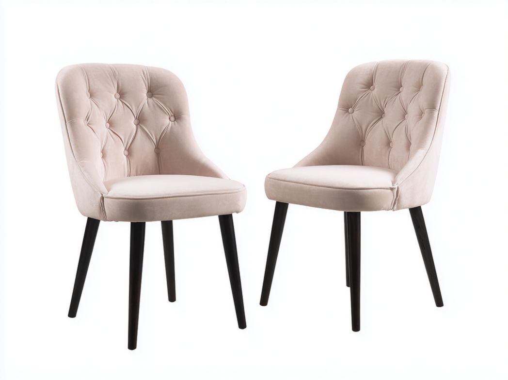 Lot de 2 chaisesde salle à manger capitonnées en velours rose pâle avec pieds noir