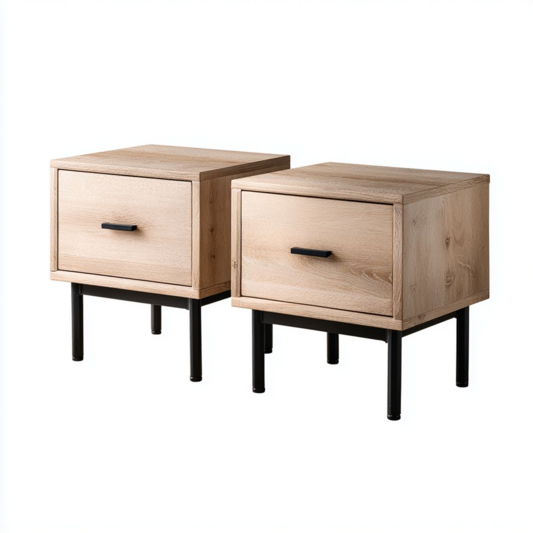 Lot de 2 tables de chevet brun clair avec base noire