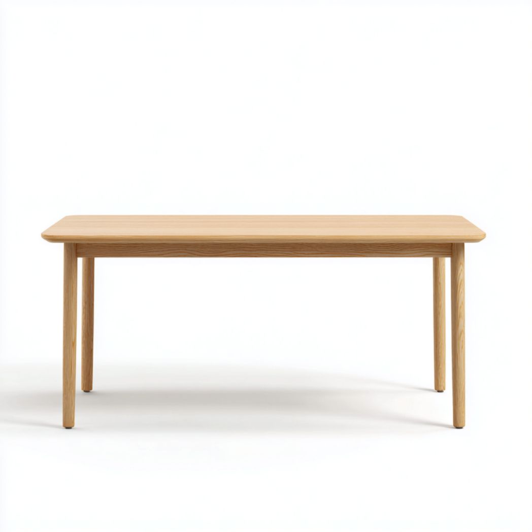 Table à manger rectangulaire à coins arrondis en bois massif brun clair