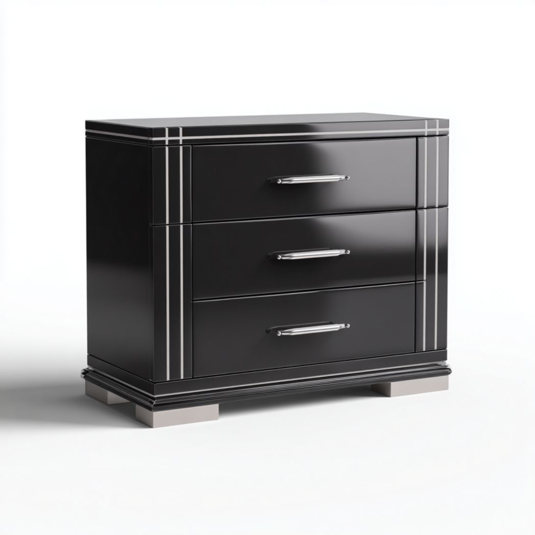 Table de chevet noire à trois tiroirs