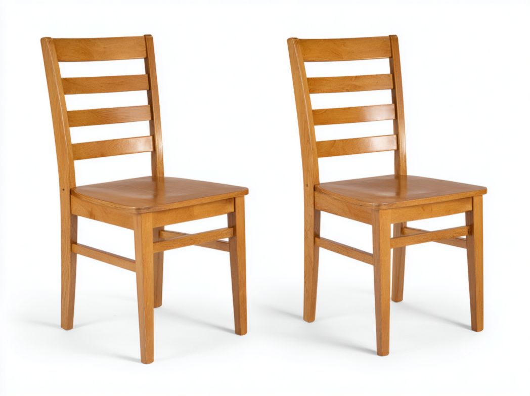 Lot de 2 chaises de salle à manger en bois brun clair dossier à lattes horizontales