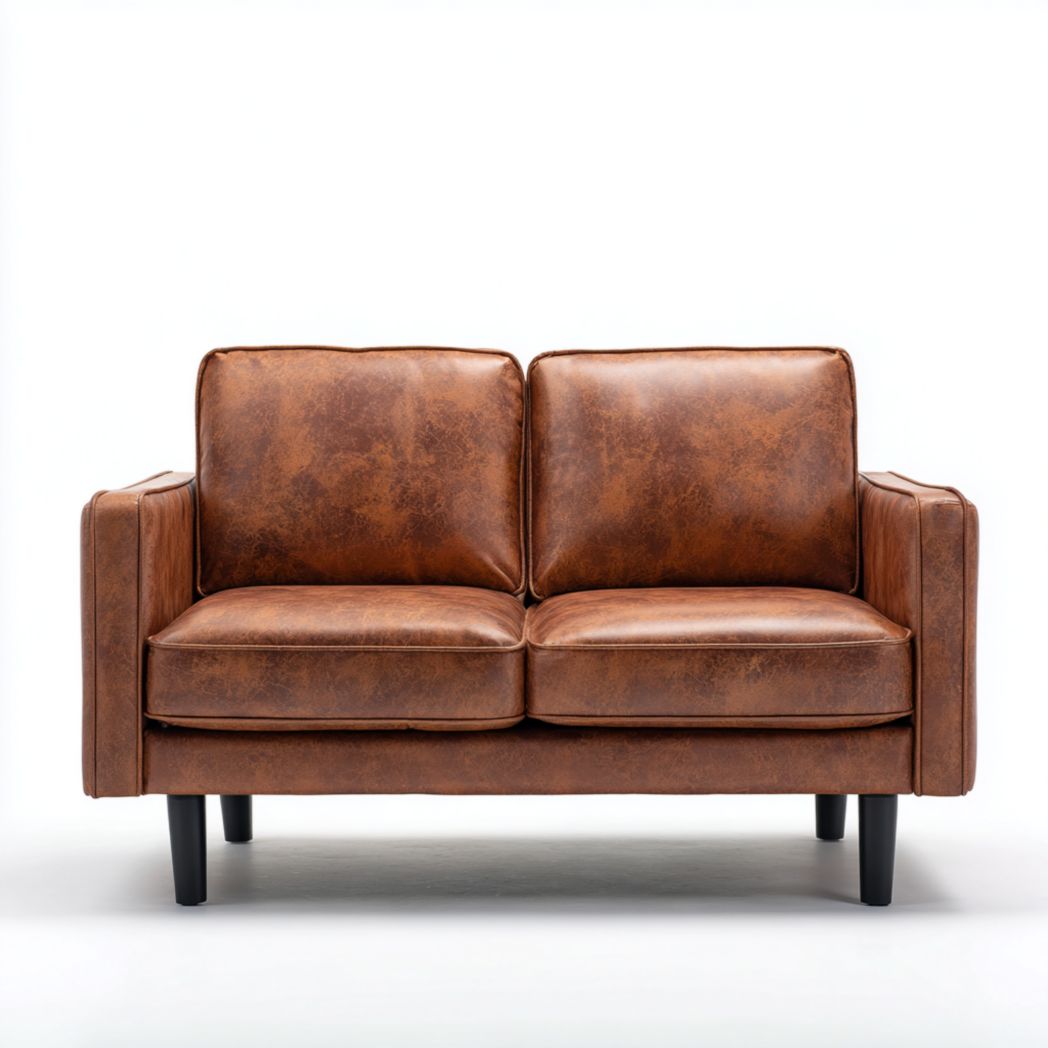 Canapé en cuir synthétique marron foncé deux places