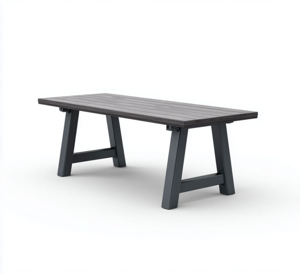 Table de jardin en bois – Longue table avec pieds en métal gris foncé