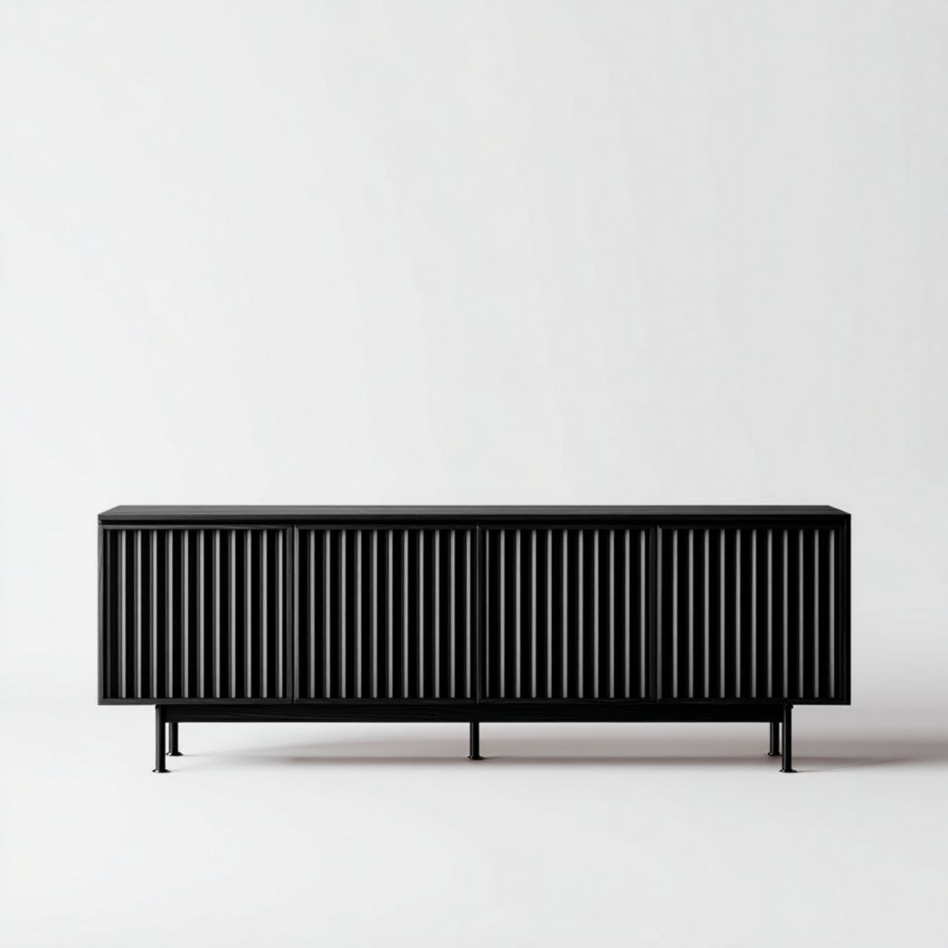 Meuble TV noir en bois à design à lattes verticales
